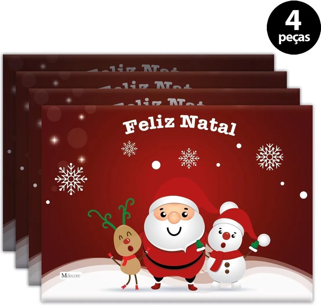 Jogo Americano Mdecore Feliz Natal 40x28cm Vermelho4pçs