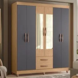 Guarda Roupa Solteiro 154cm com Espelho Dony A02 Freijó/Titanium - Mpo