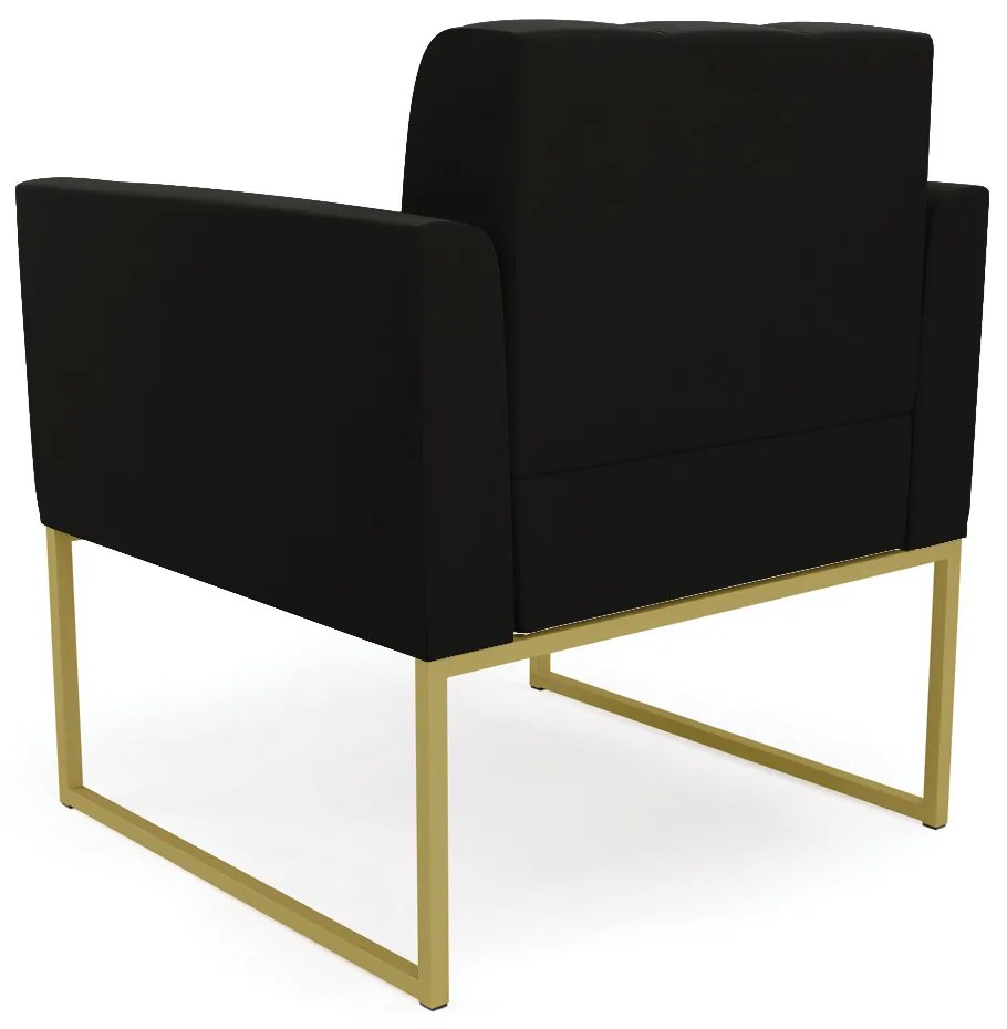 Poltrona Elisa Suede Preto Base Metálica Industrial Dourado - D'Rossi