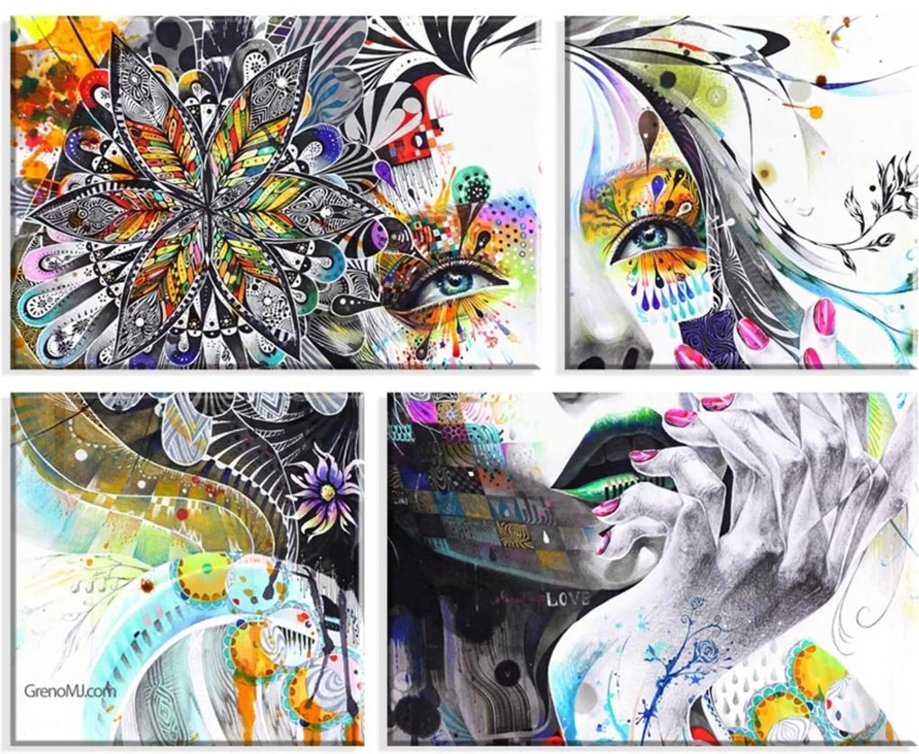 Conjunto de 4 Telas Wevans Decorativas em Canvas 83x103 Face Multicolorido