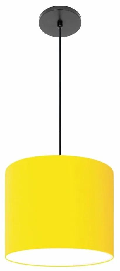 Luminária Pendente Vivare Free Lux Md-4107 Cúpula em Tecido - Amarelo - Canola preta e fio preto
