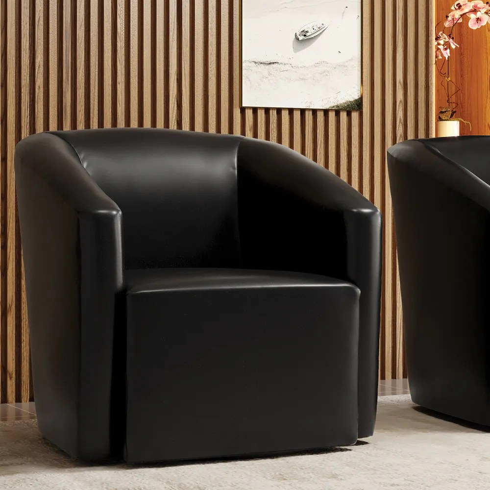 Poltrona Decorativa Base Giratória Stella Max Sintético PU D03 - D'Rossi - Preto