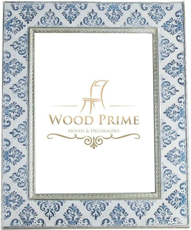 Porta-Retrato Clássico Savelli com Arabescos 10x15 Azul e Branco - Wood Prime 26258