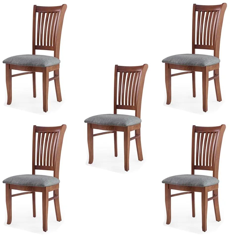 Kit 5 Cadeiras Decorativa Sala de Jantar Madeira Maciça Bakeri Linho Cinza/Imbuia G42 - Gran Belo