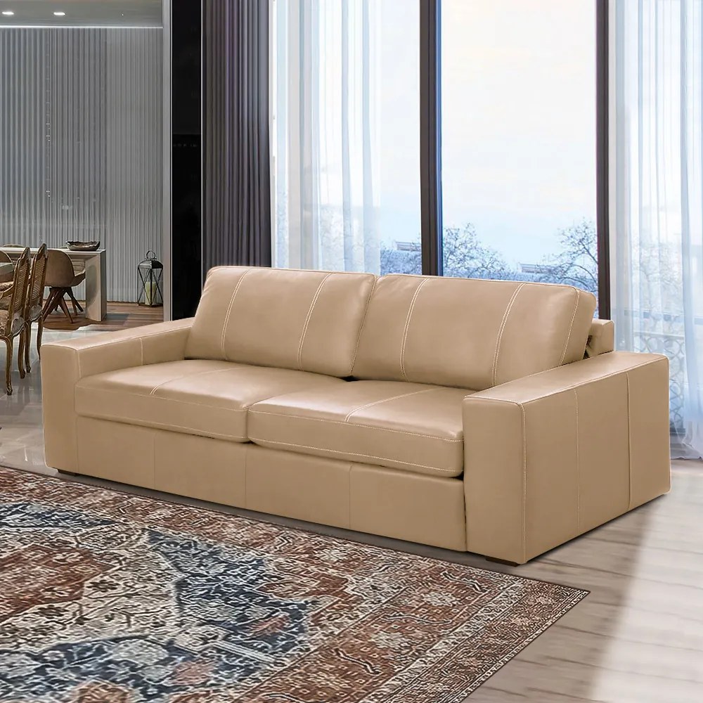 Sofá Decorativo Agatha 2 Lugares Sala de estar 150cm Pés em Madeira Couro Nude G88 - Gran Belo