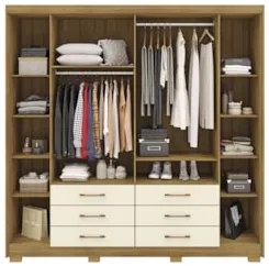 Guarda Roupa Casal 223cm Com Espelho Canadá Nature/Champanhe - Vila Ri
