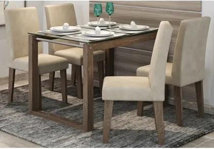 Mesa Para Sala de Jantar Anita com 4 Cadeiras Milena Marrocos/Bege - Cimol Móveis