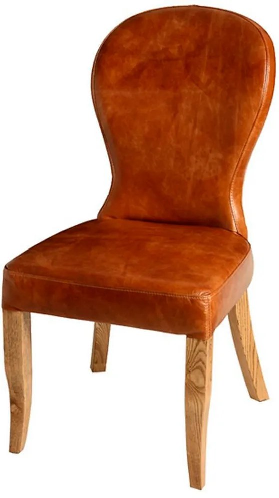 Cadeira Leather de Madeira Carvalho Americano sem Braço Assento e Encosto de Couro e Linho