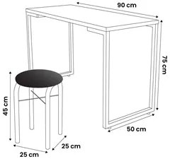 Conjunto Mesa de Cozinha Prattica Industrial 90cm com 2 Banquetas F02