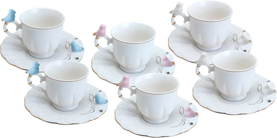 Conjunto 6 Xícaras de Porcelana Wolff Para Café Birds Round 100ml – Plate Colorido