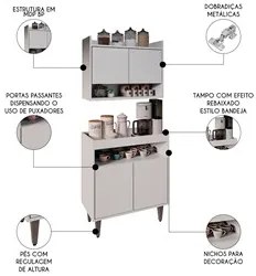 Armário Aéreo Ceci e Balcão Aparador Buffet Lice M24 Branco - Mpozenat