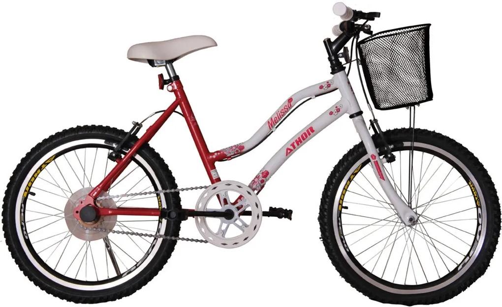 Bicicleta Aro 20 Mtb Sem Marcha Melissa Feminina com Cestão Vermelha Athor Bikes