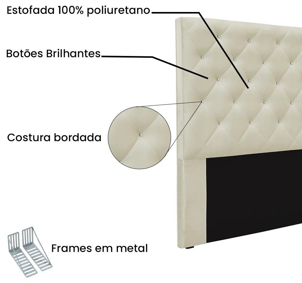 Cabeceira Cama Box Solteiro 90 cm Tania Veludo S04 - D'Rossi - Bege