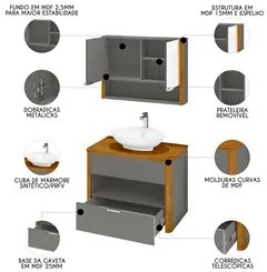 Gabinete de Banheiro com Espelho Torino B02 Titanium/Naturalle - Mpoze