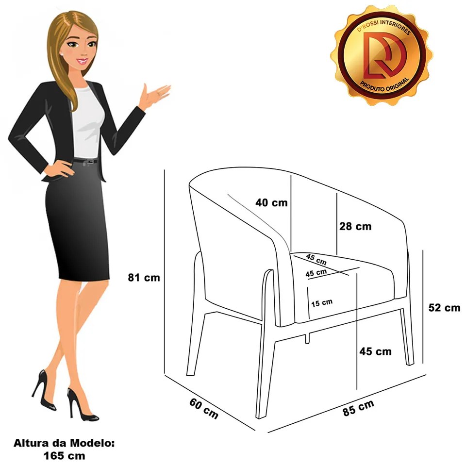 Poltrona Decorativa Base Madeira Stella Bouclê Cinza D03 - D'Rossi