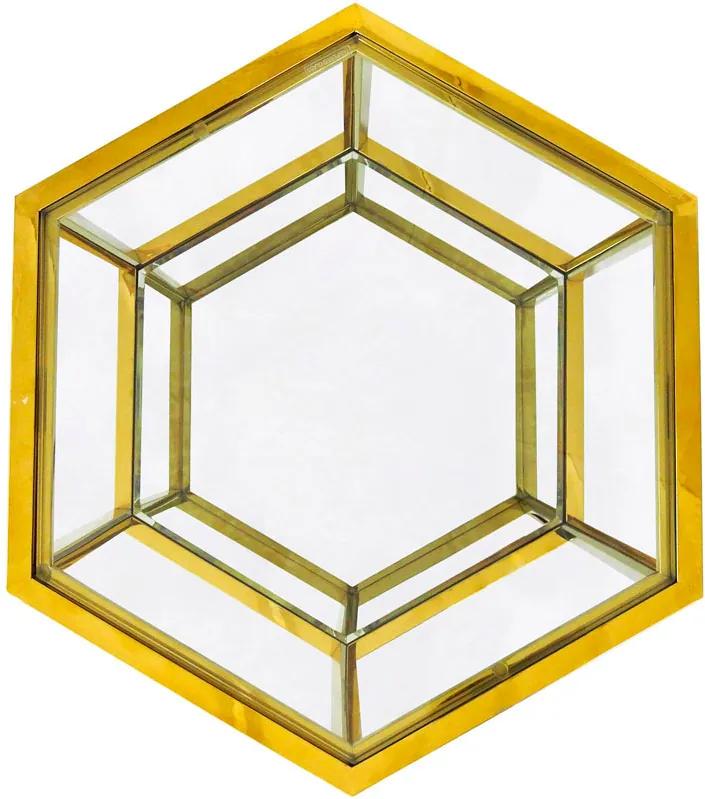 Mesa Auxiliar Hexagonal Dourada com Tampo de Vidro - 60x40x52cm