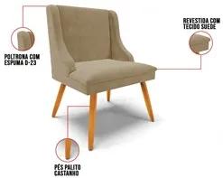Kit 10 Cadeiras Estofadas para Sala de Jantar Pés Palito Lia Suede Mar