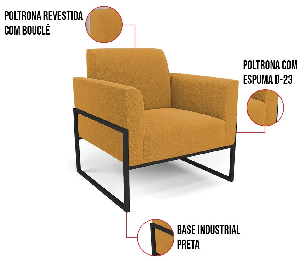 Namoradeira e 2 Poltronas Industrial Alta Preto Marisa Bouclê D03 - D'Rossi - Mostarda