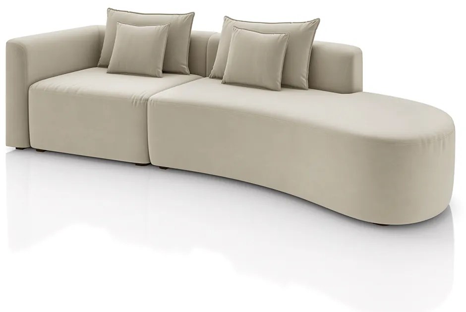 Sofá Curvo Decorativo Kimiko 287Cm 4 Lugares Sala de Estar com Chaise Veludo Bege G52 - Gran Belo