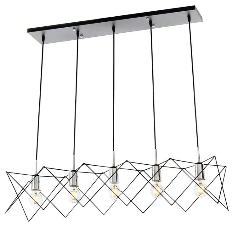 Pendente Retangular Aramado Porta Soquete 97X27X27Cm 5 X E27 Metal |Ol... (GRAFITE / CROMADO)