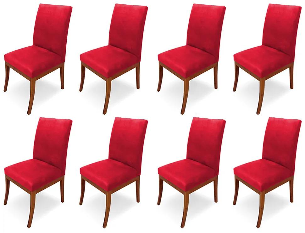 Conjunto 8 Cadeiras Raquel para Sala de Jantar Base de Eucalipto Suede Vermelho