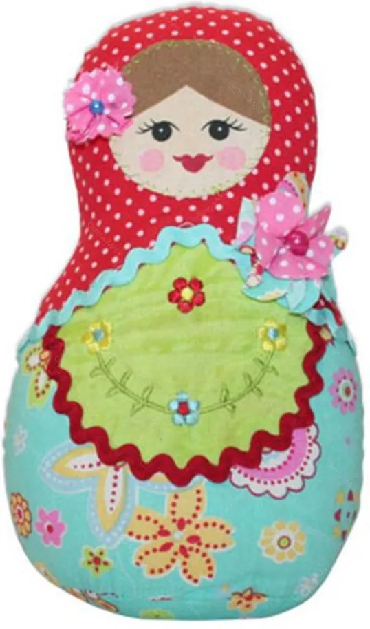 Boneca Decorativa Matrioshka Flores/Poá Colorida em Tecido - 20x12 cm