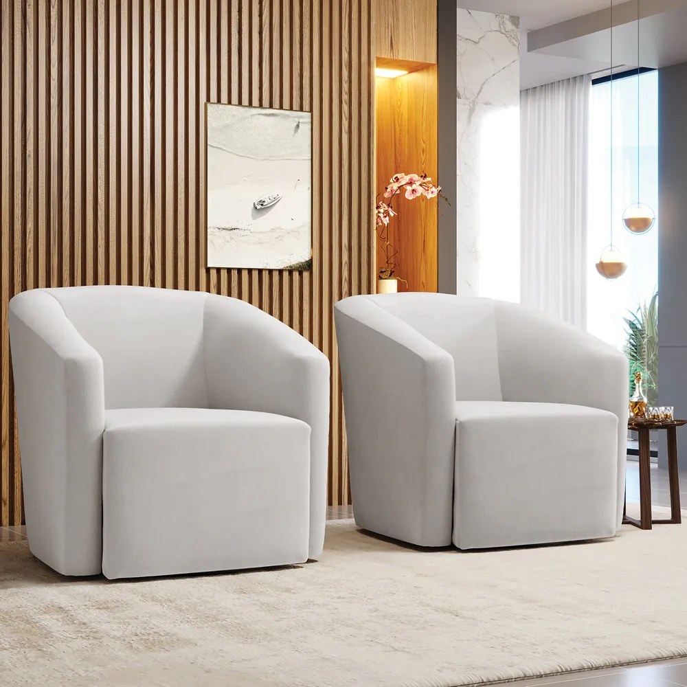 Poltrona Decorativa Base Giratória Kit 2 Stella Max Veludo D03 - D'Rossi - Cinza