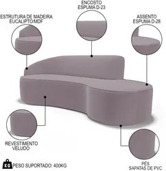 Sofá Living 4 Lugares 300cm Braço Esquerdo Mozart D06 Veludo Rosê - Mp