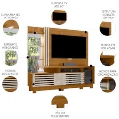 Estante Painel Para TV 60 Pol 200cm Sam Z10 Off/Cinamomo - Mpozenato