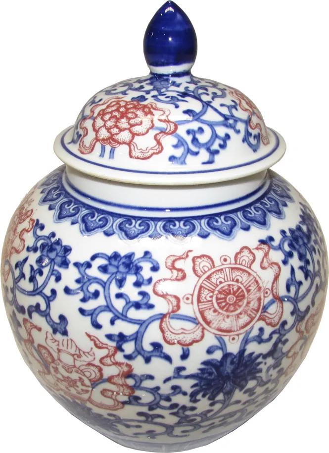 Potiche Decorativo em Porcelana Oriental Azul e Branco