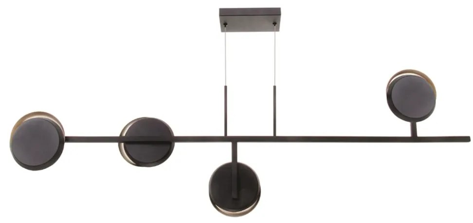 Pendente Eclipse Linear Assimetrico 120X10X35Cm Discos Metal Aluminio... (PRETO / COBRE BRILHO, 220V)