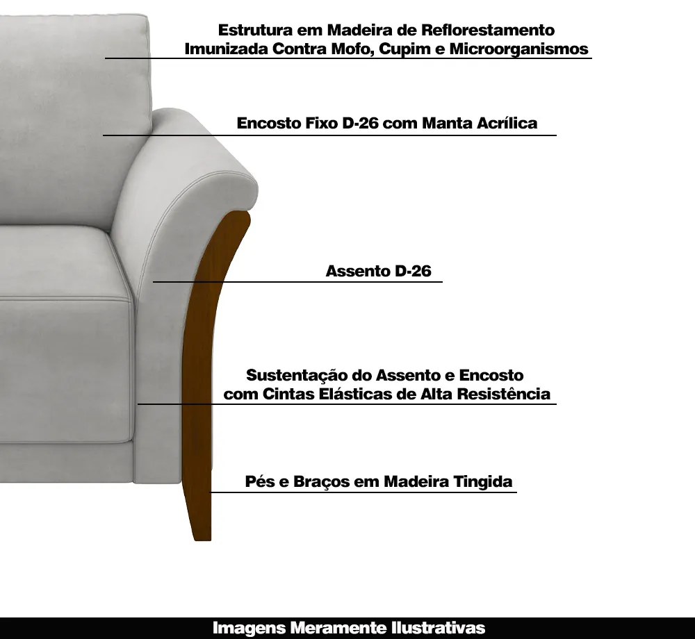 Poltrona Decorativa Pés em Madeira Market Veludo Cinza G45 - Gran Belo