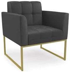 Poltrona Decorativa Base Industrial Dourado Ana Sintético Preto - Ibiz