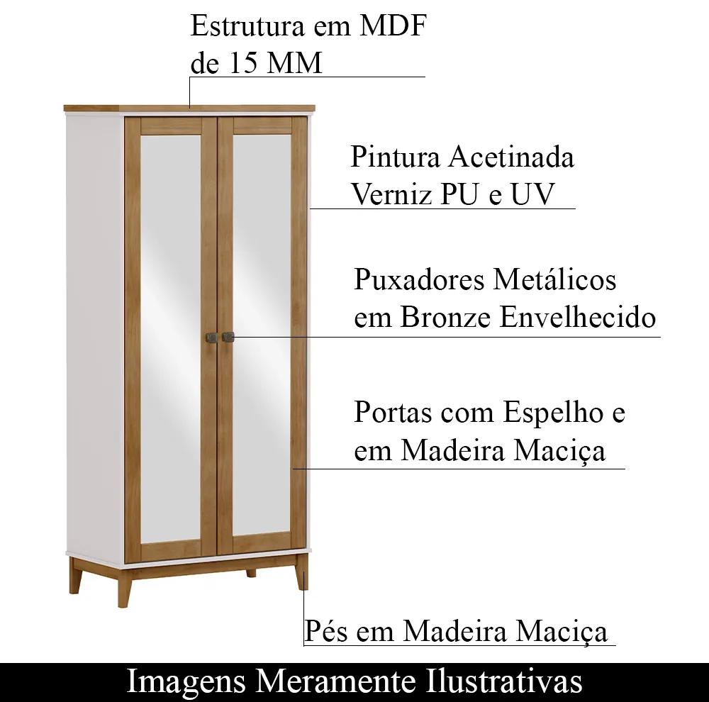 Armário Organizador Decorativo Every Madeira 2 Portas Com Espelho OffWhite/Freijó G74 - Gran Belo