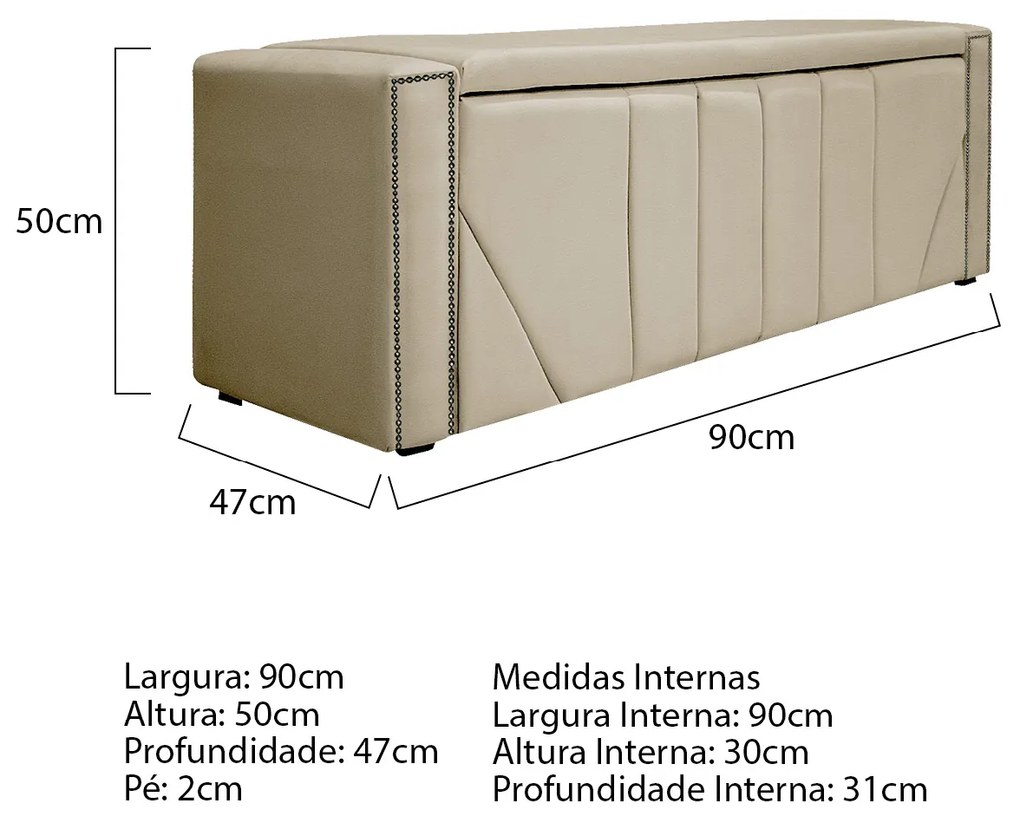 Calçadeira Baú Solteiro Minsk P02 90 cm para cama Box Corano - ADJ Decor