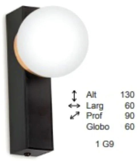 Arandela Point Slim 09X06X13Cm Globo Ø06Cm 1Xg9 - Old Artisan Ar-5563 (GRAFITE / COBRE BRILHO, FOSCO (Branco))