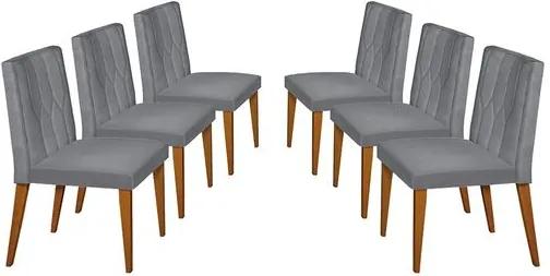 Kit 6 Cadeiras de Jantar Estofada Cinza em Veludo Dizayn
