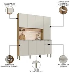 Cozinha Compacta 8 Portas 161cm Soul K02 Freijó/Soft - Mpozenato