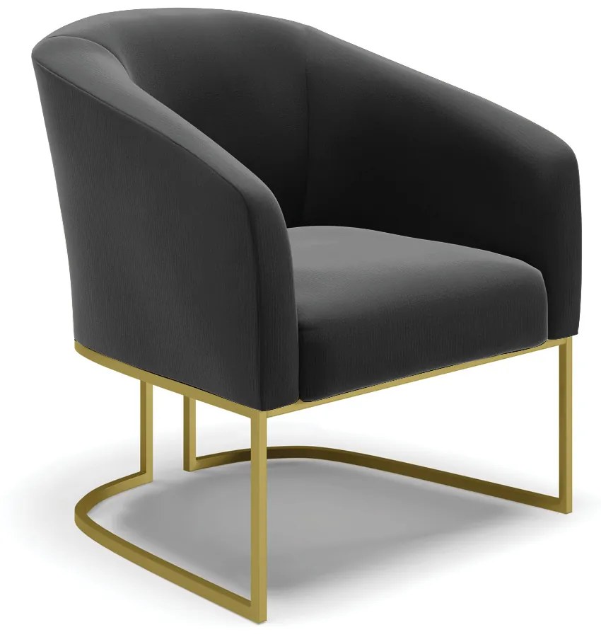 Namoradeira e 2 Poltronas Industrial Dourado Stella Suede Preto D03 - D'Rossi