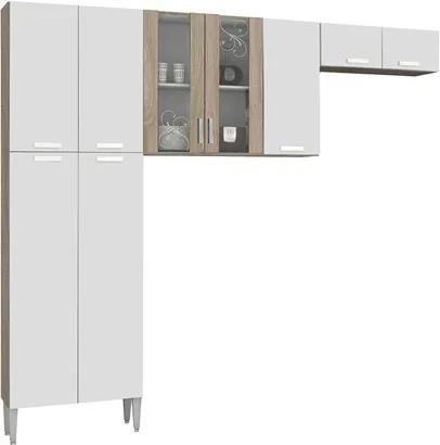 Cozinha Compacta 9 Portas Alfa Top Nogal/White/Nogal - Kit's Paraná