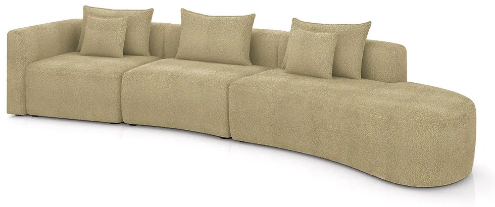 Sofá Curvo Decorativo Kimiko 447Cm 5 Lugares Sala de Estar com Chaise Bouclê Bege G52 - Gran Belo