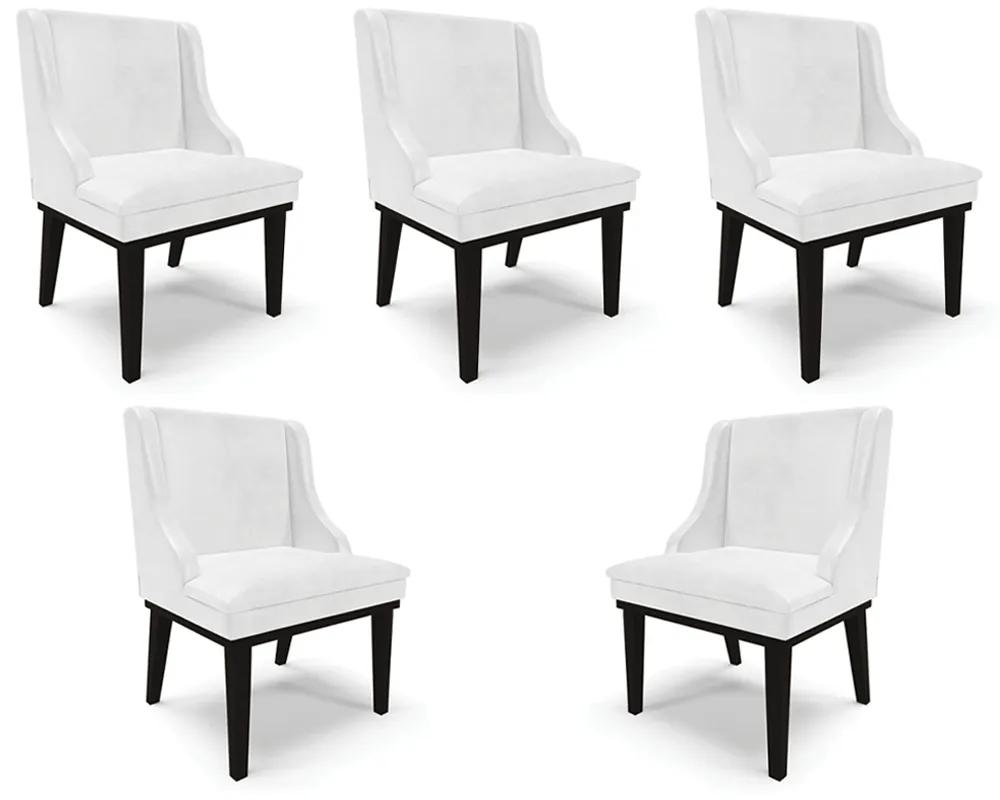 Kit 5 Cadeiras Decorativas Sala de Jantar Base Fixa de Madeira Firenze PU Branco Brilho/Preto G19 - Gran Belo
