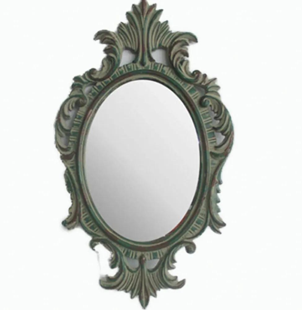 Espelho Decorativo com  Moldura Oval Envelhecida - 48x30cm