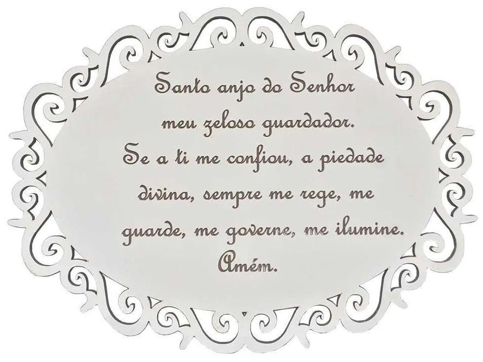 Placa Decorativa Santo Anjo Com Arabesco MDF 3mm Branco - D'Rossi