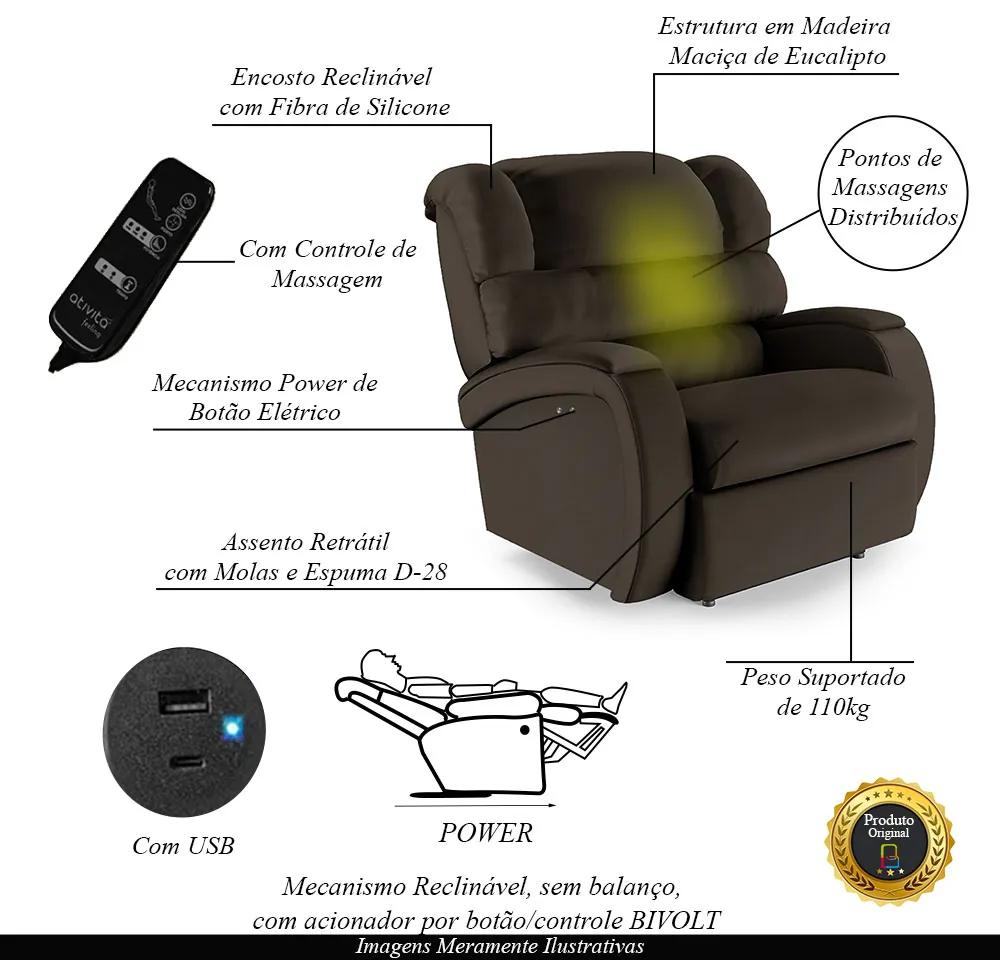Poltrona do Papai Sala de Cinema Reclinável Kylie Power Touch Massagem USB PU Marrom G23