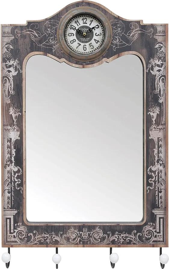 Espelho 4 Gancheiras com Relógio Oldway - 65x40x7 cm