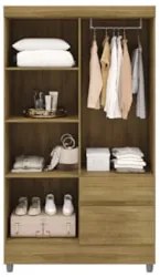 Guarda Roupa Solteiro 103cm Com Espelho Mayra Nature V02 - Mpozenato