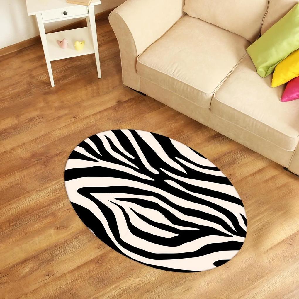Tapete Oval Decorativo Animal Print Zebra PretoÚnico