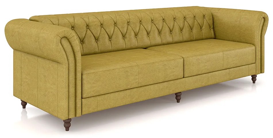 Sofá Living Sala de Estar Stanford Chesterfield 3 Lugares 240cm Pés de Madeira Couro Bege Manchado G58 - Gran Belo