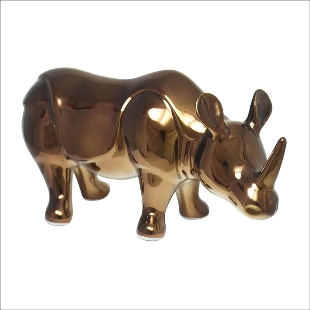 Enfeite Rinoceronte em ceramica pintura metálica cobre